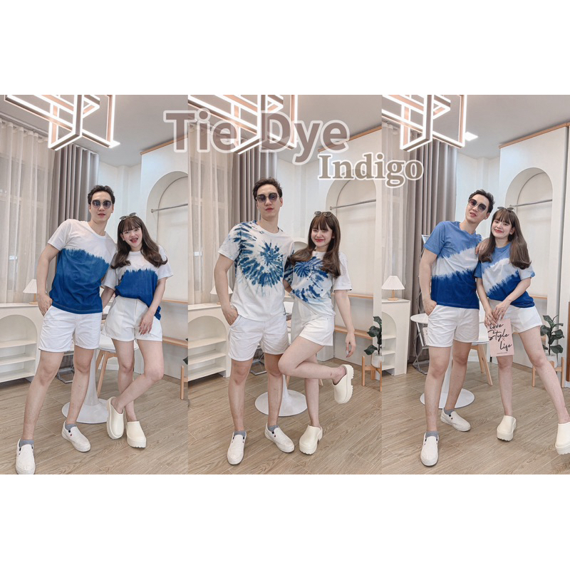 เสื้อยืดคอกกลมย้อมคราม new tie dye indigo (กดแยกชายหญิง)