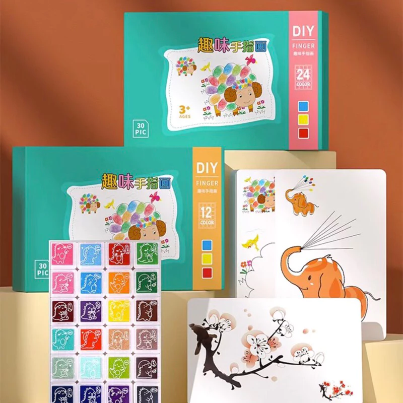 12 สี /24 สี วาดรูปด้วยนิ้วมือ Finger paint ศิลปะ วาดรูป ระบายสี แบบฝึกหัดการรับรู้สี ทำความสะอาดง่าย