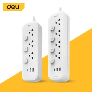 Deli ปลั๊กไฟ USB ปลั๊ก3ตา มอก ตัดไฟอัตโนมัติ กำลังไฟ 2300W สายยาว 3 5m รับประกันนาน 3ปี Power Socket