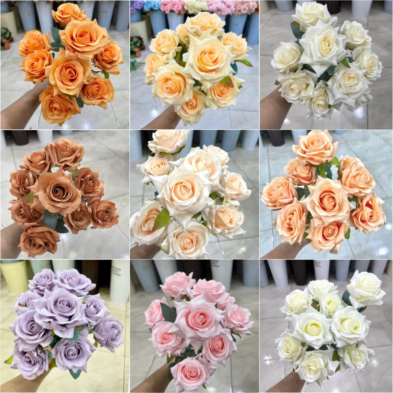 พร้อมส่งกุหลาบผ้า รุ่น พับขอบM9ดอก กุหลาบเสมือนจริง ดอกไม้ปลอม ดอกไม้ประดิษฐ์ ตกแต่งบ้าน แจกัน กุหลาบปลอม กุหลาบสีน้ำตาล