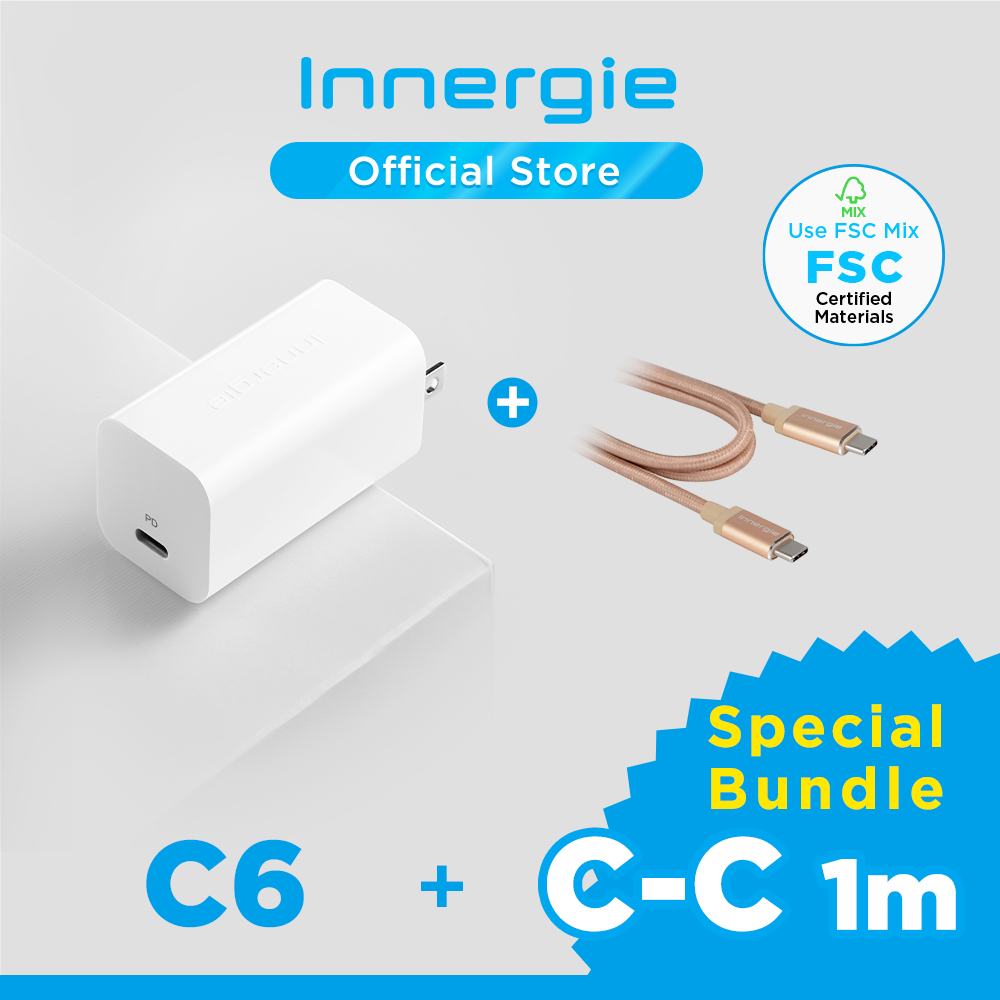 Innergie C6 USB-C Power Adapter 60 Watt GaN (Foldable Plug) แถมฟรีสาย C-C ชาร์จและถ่ายโอนข้อมูลไว(กดรับของแถมที่add-on)