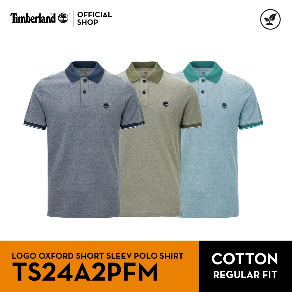 Timberland Men's Logo Oxford Short Sleev Polo Shirt เสื้อโปโล (TS24A2PFM)