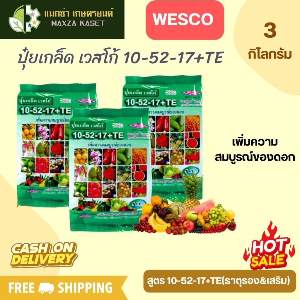 บรรจุ 3 กิโลกรัม WESCO ปุ๋ย ปุ๋ยเกล็ด เวสโก้ 10-52-17+TE