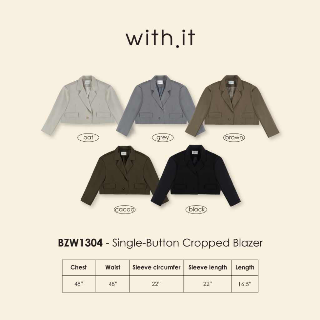 with.ti.store - BZW1304 single-button cropped blazer เสื้อเบลเซอร์ครอปกระดุมเดียว