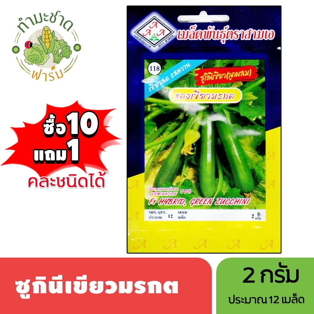 3A (ซื้อ10แถม1) เมล็ดพันธุ์ ซูกินีเขียวมรกต ขนาด2กรัม ประมาณ12เมล็ด GREEN ZUCCHINI ซูกีนี่ แตง ซูกินี ซูกินี่ เมล็ดพันธุ