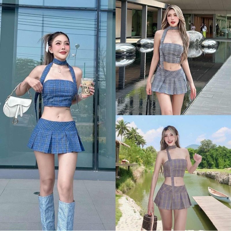 HH627 Gingham Grey Skirt Set (690.-)