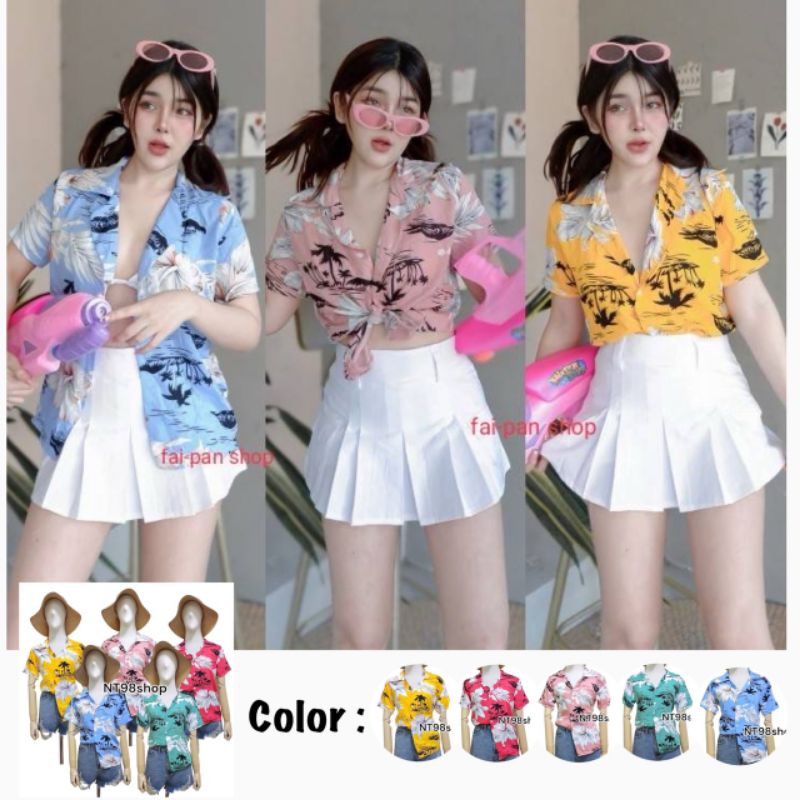 NT98shop (S18) เสื้อเชิ้ตหญิง ฮาวาย สงกรานต์ ลายดอก