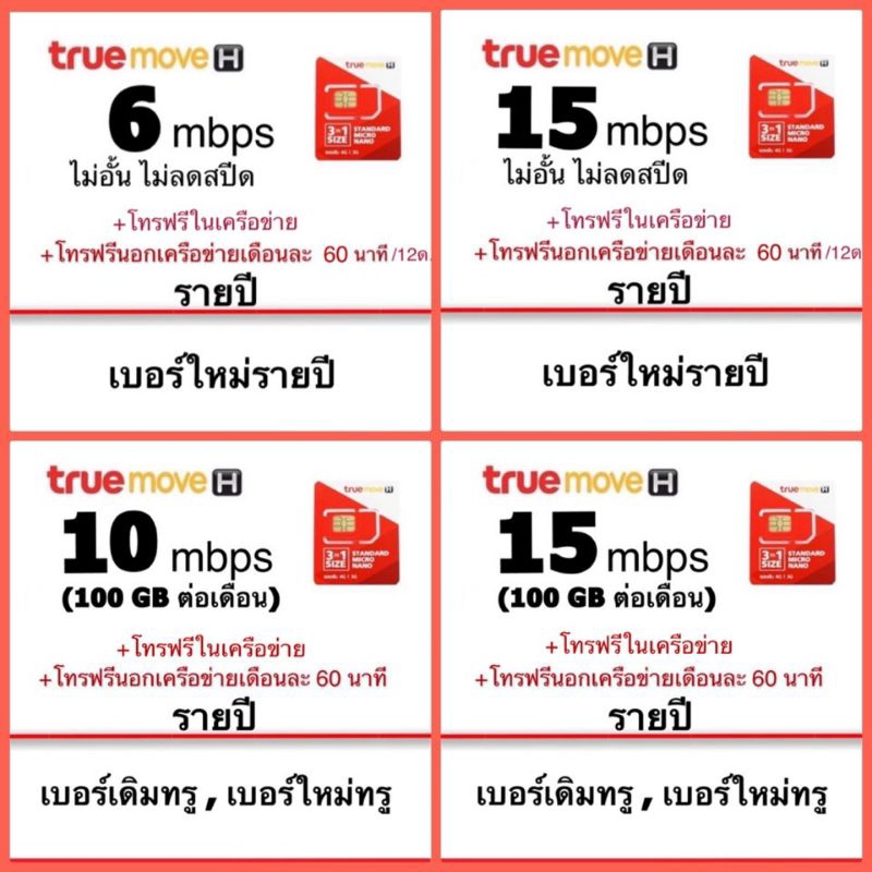 โปรรายปี เบอร์เดิม เบอร์ใหม่ 6mbps,15mbps ไม่อั้น โทรฟรีในเครือข่าย รายละเอียดในรูป สอบถามก่อนจ้า