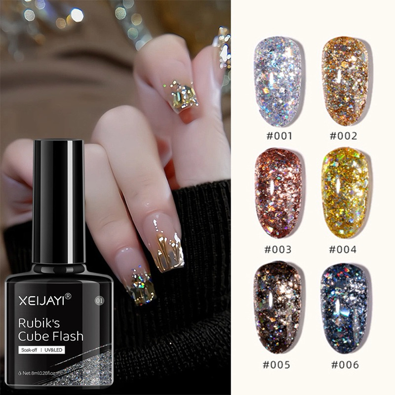 สีทาเล็บเจล แฟลช กลิตเตอร์วิ๊ง มี 6 สี (8ml)