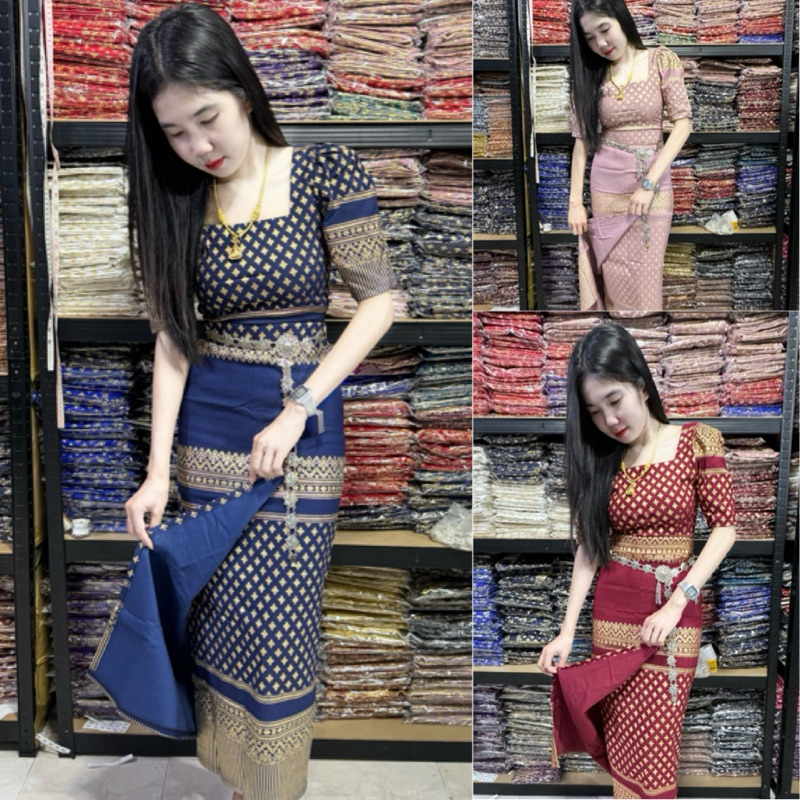 เซตผ้าถุง 3 ชิ้น เสื้อ+ผ้าถุง+เข็มขัด ลายหลุยห์ (รุ่นป้ายหน้า)
