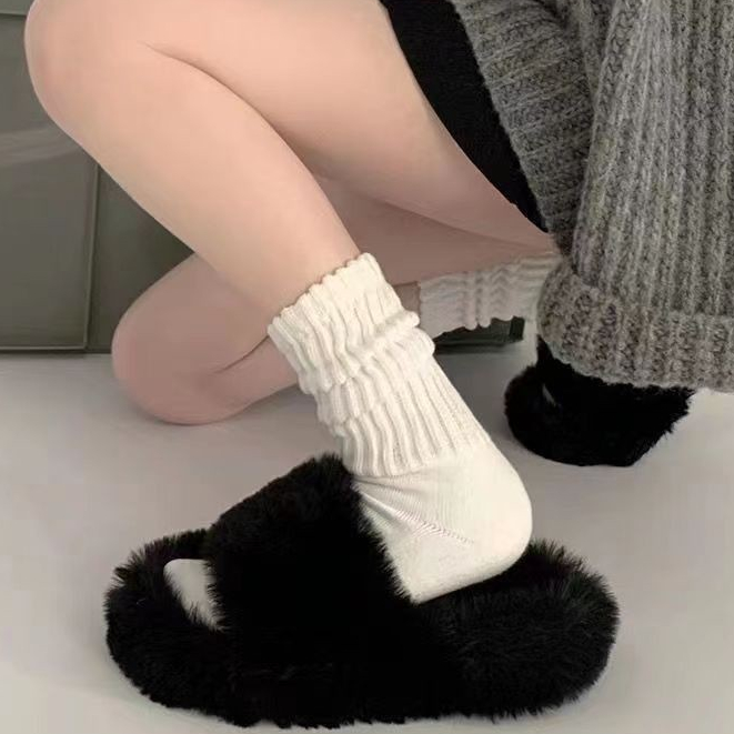 🌸พร้อมส่งในไทย🧦ถุงเท้าถักแฟชั่น JK สีทึบ อ่อนนุ่ม ถุงเท้ายาวครึ่งน่องสไตล์วิทยาลัย