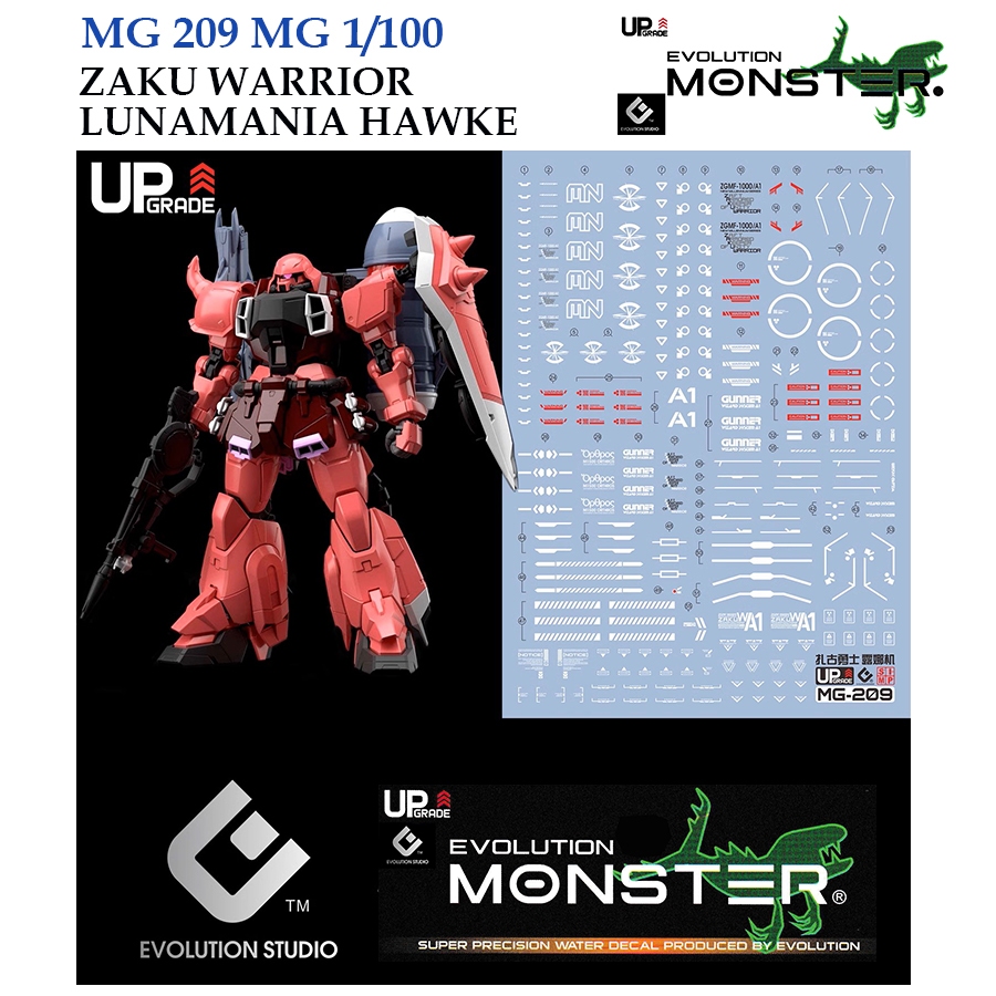 ดีคอลน้ำ [MONSTER EVO/ Evo] E-M209 Gundam ZAKU WARRIOR LUNAMANIA HAWKE MG 1/100 FLUORESCENT EM 209 EM209 MG209