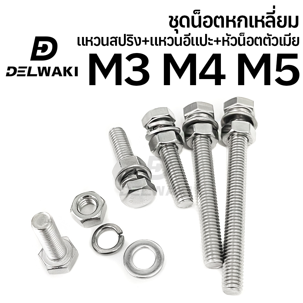 ชุดเซ็ตน็อตหกเหลี่ยม ตัวเมีย แหวนสปริง แหวนอีแปะ M3 M4 M5 หัวน็อต สกรู น็อต หัวจม หกเหลี่ยมหัวจม DIN933