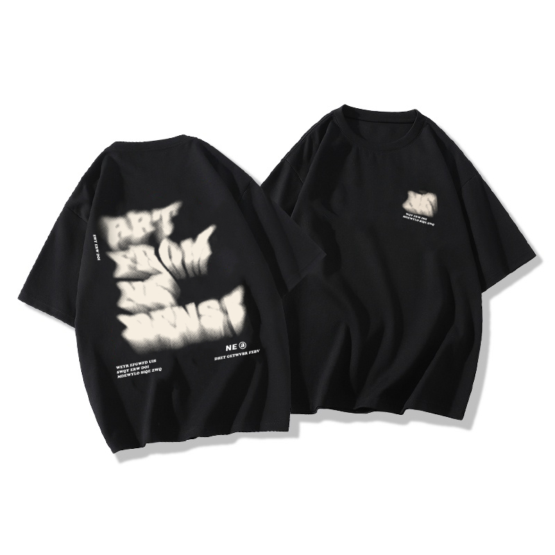 (จัดส่งในกรุงเทพฯ) อเมริกันย้อนยุคอินเทรนด์แบรนด์ตัวอักษรผ้าฝ้ายเสื้อยืดแขนสั้นผู้ชายและผู้หญิงหลวมคู่เสื้อครึ่งแขน