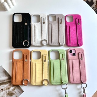 (i15)พร้อมส่งในไทย 🦋 8สี PC444 เคสหนังใส่บัตร 2 ชั้น มีสายคล้อง เคสไอโฟน เคสสีมินิมอล สำหรับ IPHONE รุ่น i11-15Promax