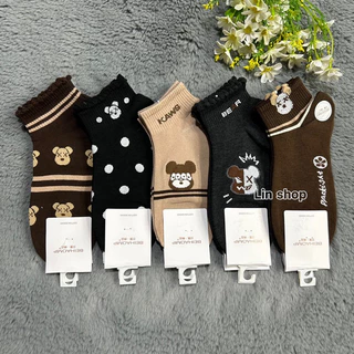 ถุงเท้าแฟชั่นลายน่ารัก โทนสีน้ำตาล 1แพ็ค10คุ่ 100฿ ขนาดฟรีไซส์(37-41) สินค้าคละลาย พร้อมส่งจ้า