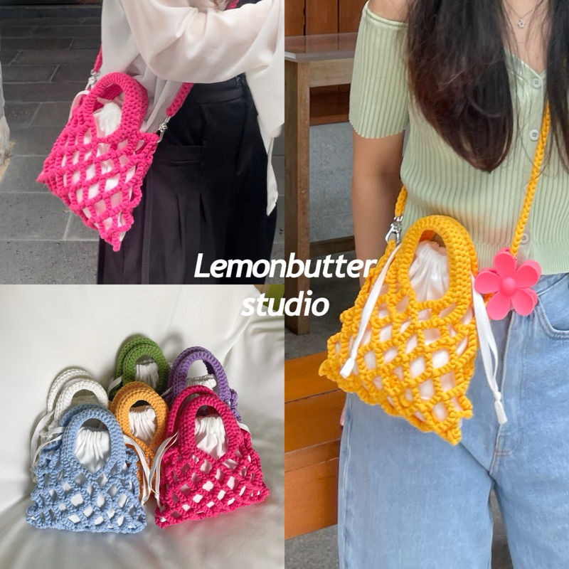 Summer bag [แถมดอกไม้ถักทุกออเดอร์!] กระเป๋าถักสไตล์เกาหลี