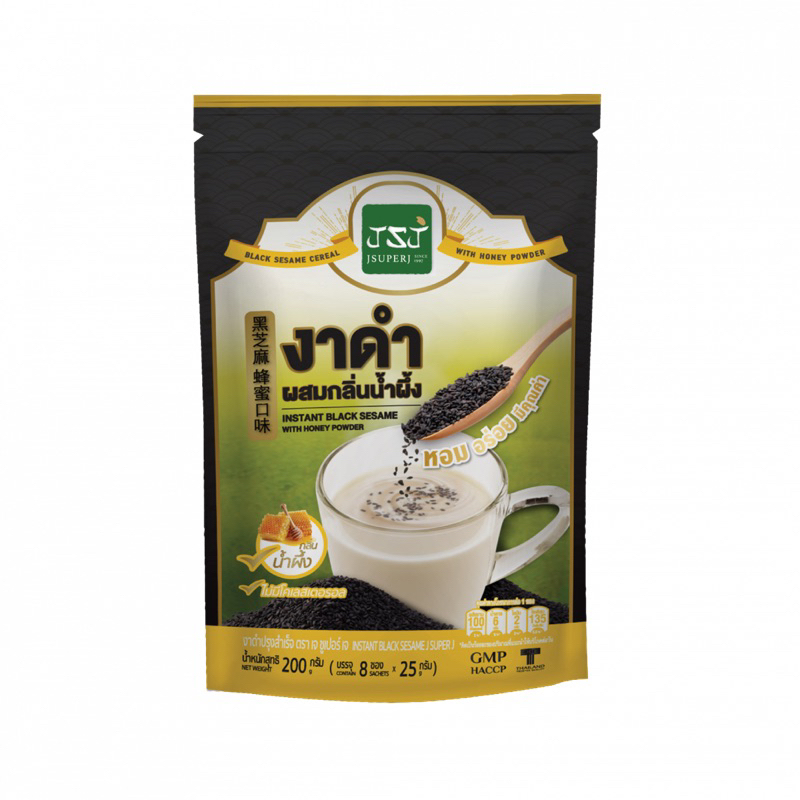 J Super งาดำผสมกลิ่นน้ำผึ้ง เครื่องดื่ม 8ซอง 200 กรัม fl instant black sesame