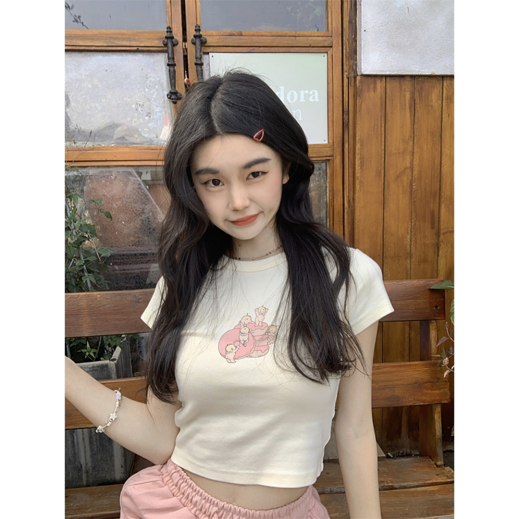 MC168 เสื้อครอป เสื้อครอปสั้น เสื้อยืดผู้หญิง T-shirt ส่งตรงเวลา