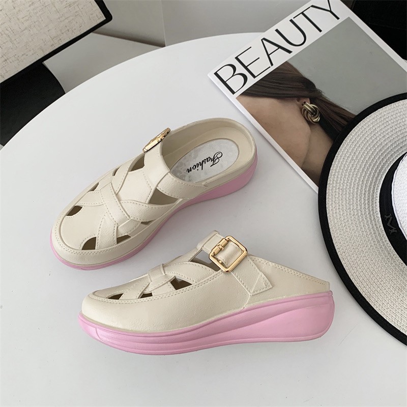 SUNBALEE 🧸 FA-430 รองเท้าแบบสวมสีพื้น รองเท้าสไตล์เกาหลี เปิดส้น พื้นนิ่ม ใส่สบาย