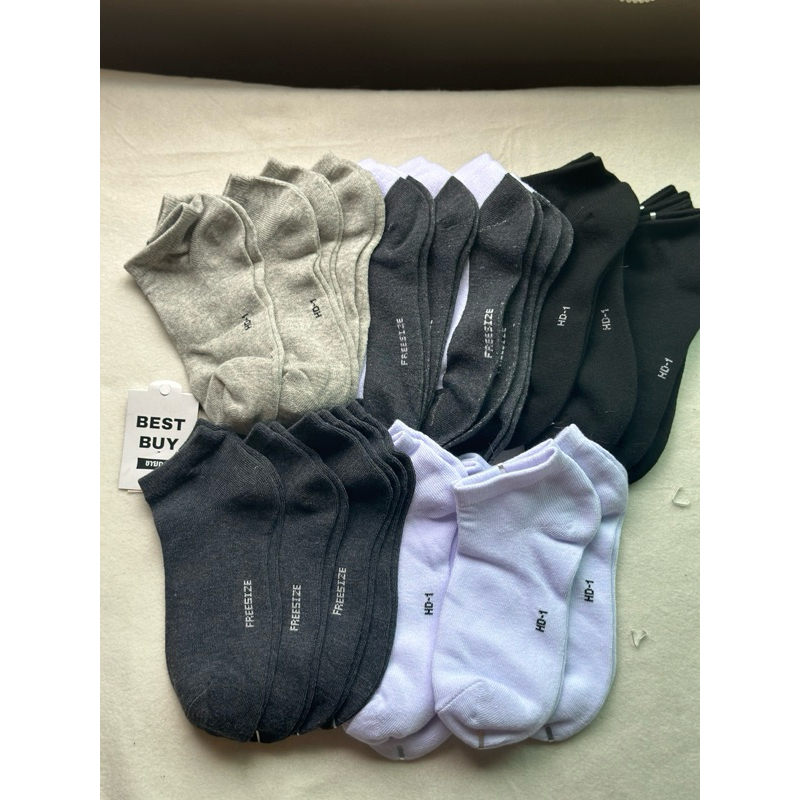 !!!!1ยกโหลคุ้มกว่า 12 คู่ถุงเท้าข้อสั้น 5 สี FREESIZE ชายหญิงเนื้อผ้าหนาทนทานสินค้าดี made in thailand พร้อมส่ง