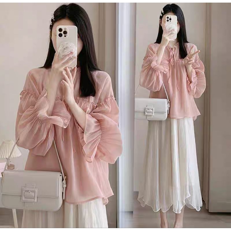 ชุดเซ็ทนำเข้า 2 ชิ้น สไตล์เกาหลี เสื้อ+กระโปรง พร้อมส่ง