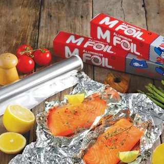 อลูมิเนียมฟอยล์ เอ็ม ฟอยล์ ยี่ห้อ M Foil ขนาด 30 ซม. x ยาว 25 ฟุต. และ หน้ากว้าง 45 ซม.x ยาว 37.5 ฟุต.