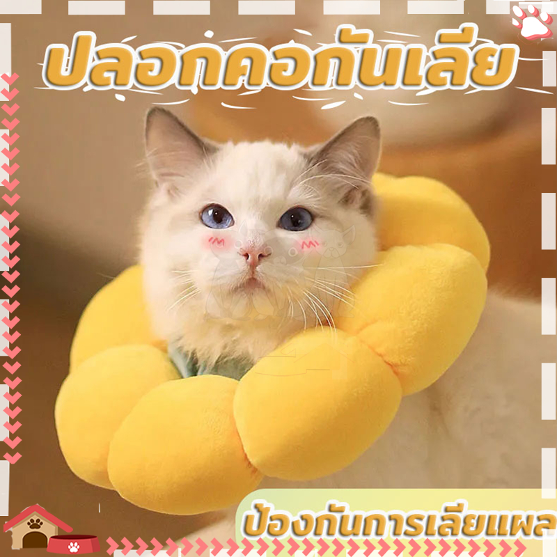 ปลอกคอกันเลีย ปลอกคอกันเลียแมว ป้องกันการเลียแผลนุ่มนิ่มใส่สบาย ปรับล็อคได้ด้วยสายรูด ปลอกคอกันเลียดอกไม้