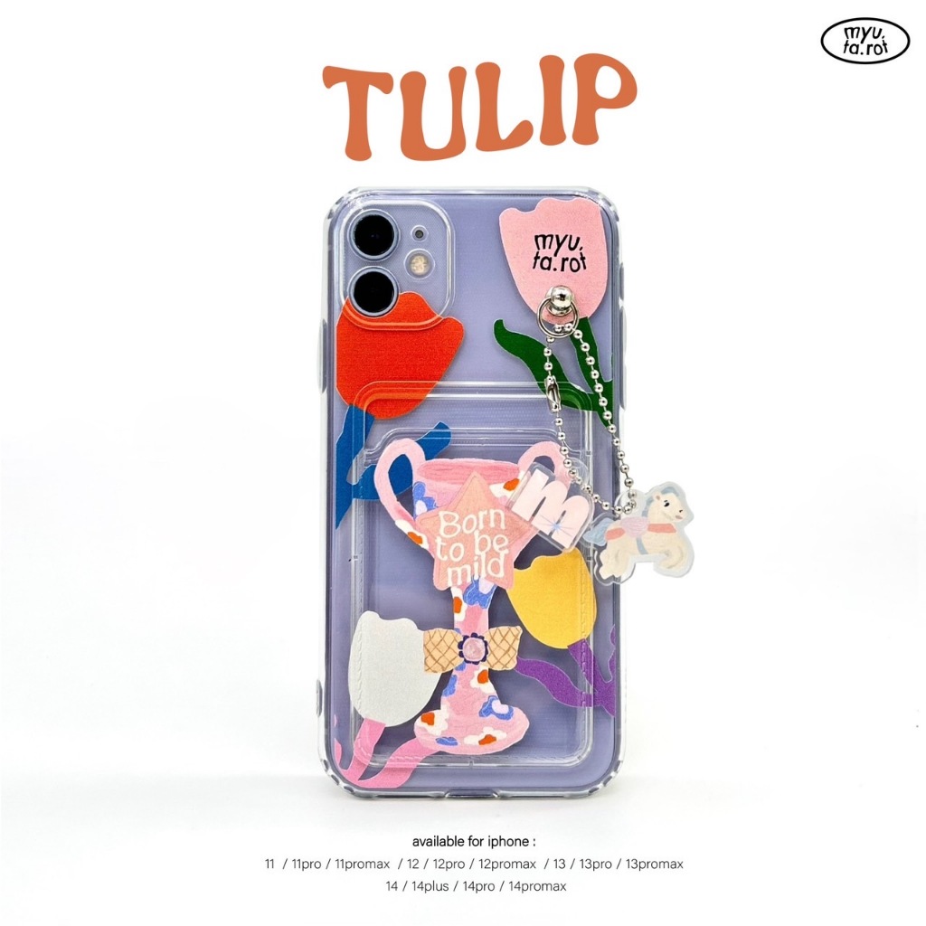 myutarot เคสมือถือใส่บัตร สำหรับไอโฟน ลาย Tulip เคสมือถือ เคสใส่การ์ด เคสน่ารัก