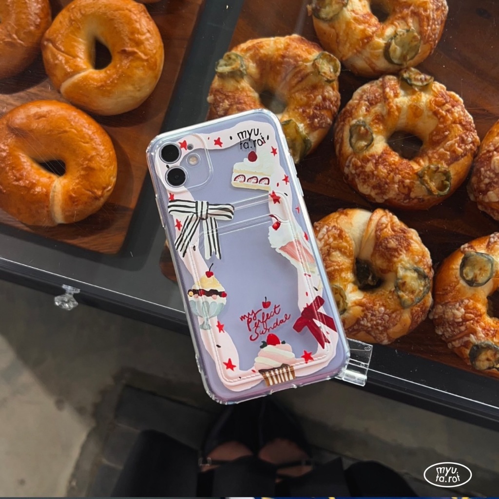 myutarot เคสมือถือใส่บัตร สำหรับไอโฟน ลาย Sundae เคสมือถือ เคสใส่การ์ด เคสน่ารัก - รูปที่ 5