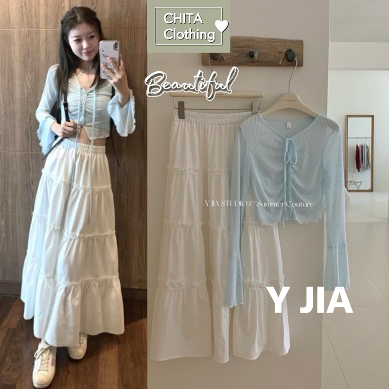 3363# set 3 pcs. เสื้อแขนยาว + สายเดี่ยว+กระโปรง TAG   Y.JIA STUDIO  🇰🇷