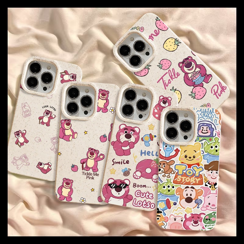 จระเข้น่ารัก Shin-chan สตรอเบอร์รี่หมีกรณี Lotso เข้ากันได้ iPhone 15 11 13 12 14 Pro MAX 7 8 6 15 Plus XR X XS MAX