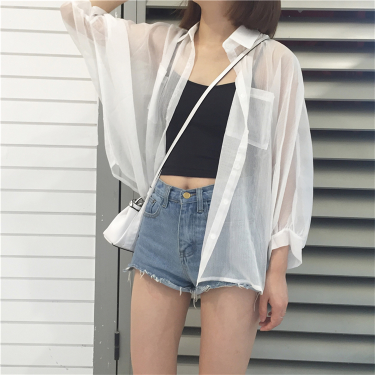 perbit_grace.008/001 เสื้อคลุม เสื้อคลุม สไตล์เชิ้ต ผ้าชีฟองเนื้อดี แขนยาว ตัวใหญ่ มีกระเป๋า 2 ข้าง บางพลิ้ว ใส่สบาย