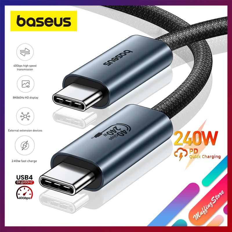 💜ถูกจริง/ส่งไว📦Baseus 240W USB4.0 40Gbps USB-C ความเร็ว 40Gbps PD3.1 สายชาร์จไว 240W รองรับเชื่อมต่อจอแบบ 8K