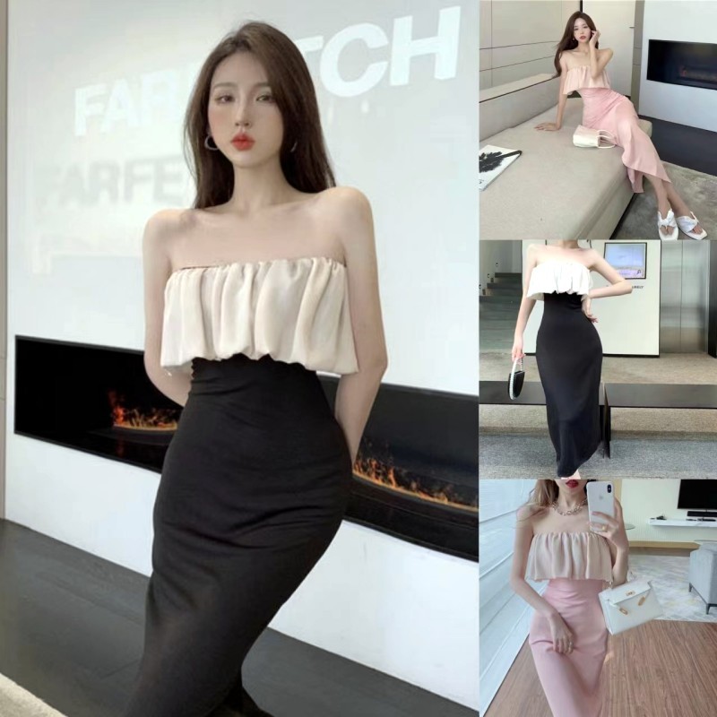 HOT SALES! สไตล์ใหม่ผู้หญิงใบบัวเกรียมขอบสง่างามอารมณ์ยืดกระเป๋าสะโพกชุด