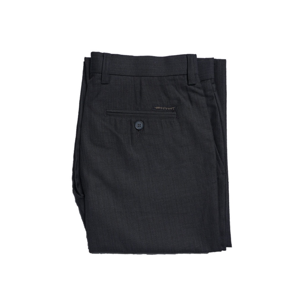 Hazard กางเกงขายาวลายทางไม่มีจีบ ผ้า Linen(ลินิน) สีดำ