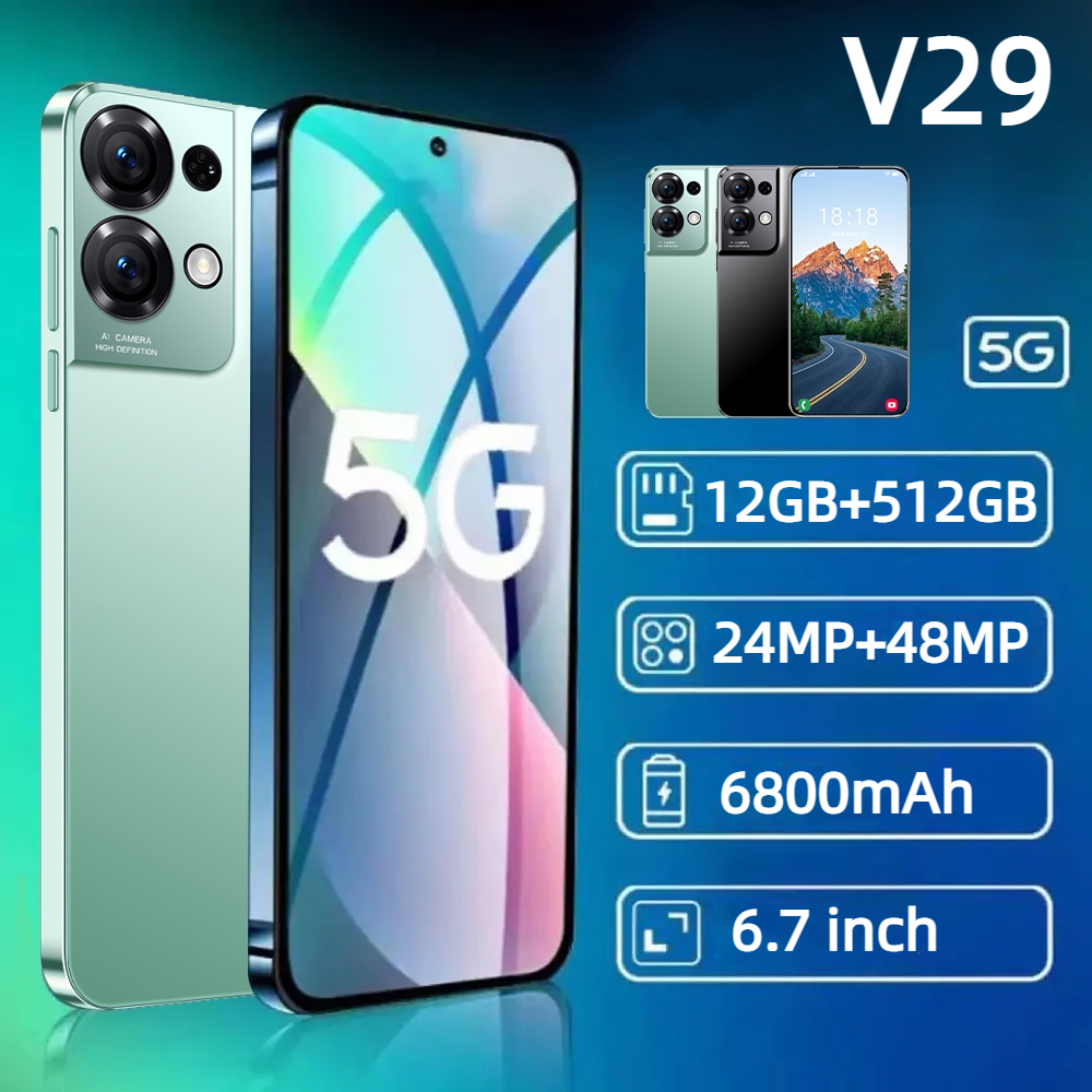 สมาร์ทโฟน V29 5G มือถือ 6.7 นิ้ว 4G/5G RAM 12GB ROM แบตเตอรี่ 6,800 mAh รองรับ 2 ซิมการ์ด รับประกัน 1 ปี