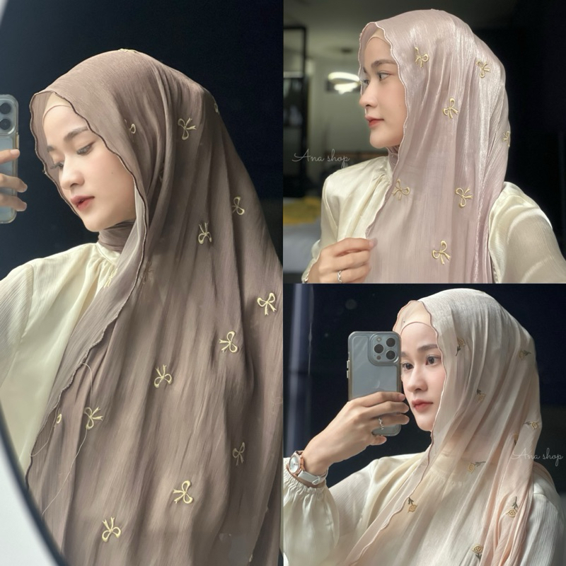 K-02(พร้อมส่ง)ผ้าคลุม Shawl shimmer silk งานปัก พรีเมี่ยม ✨🎀