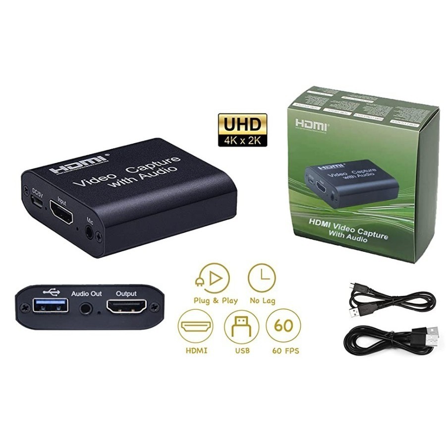 (พร้อมส่ง) USB HDMI 4K 1080P Video Capture Card Device 1080P USB 3.0 (มีรูไมค์/หูฟัง)(แถมสาย USB) HD Capture