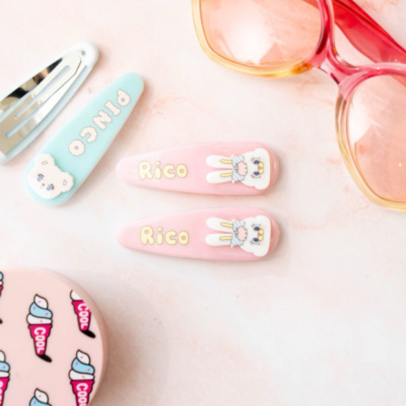 daiso • กิ๊บติดผม momorei hair snap pins pink_guitar/mint_other 2 pcs
