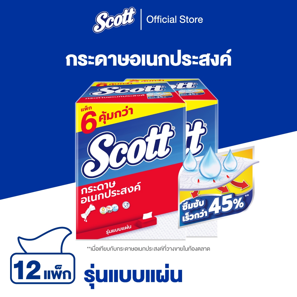 สก๊อตต์ กระดาษอเนกประสงค์ แบบแผ่น 84แผ่น x 12 แพ็ค Scott Paper Towel Interfold 84 Sheets x 12Packs