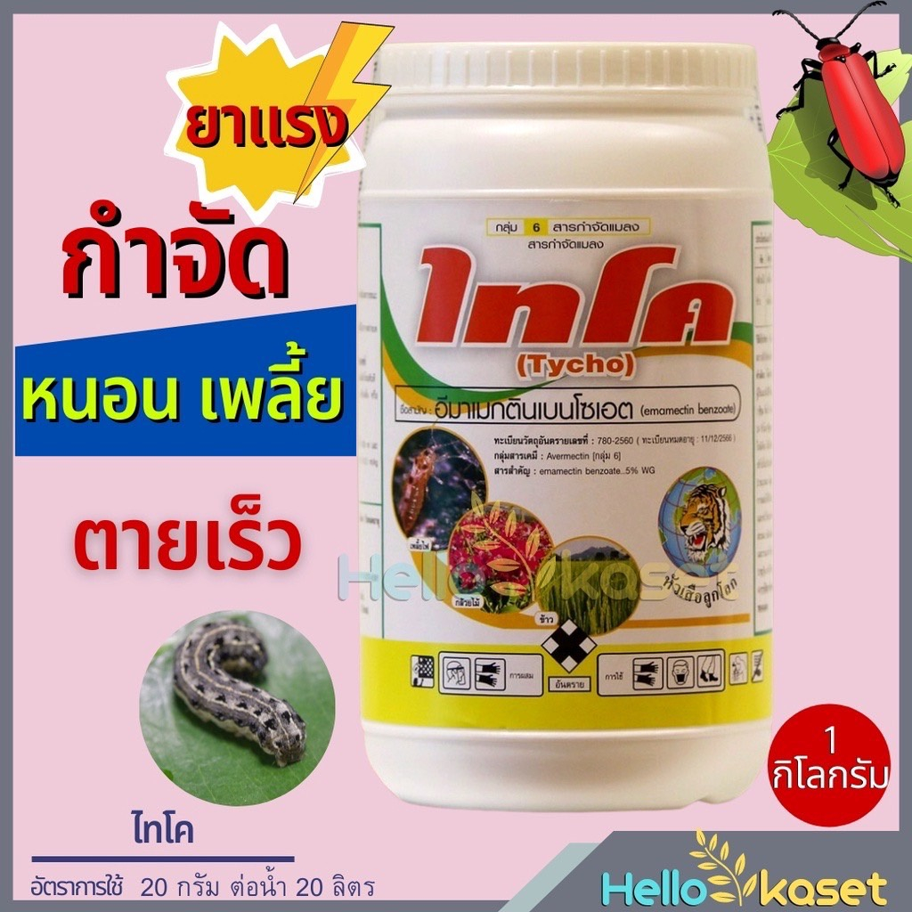 สารกำจัดหนอน ไทโค ขนาด1 กิโลกรัม หนอนหนังเหนียว หนอนกระทู้ หนอนดื้อทุกชนิด ทำให้พืชเขียว