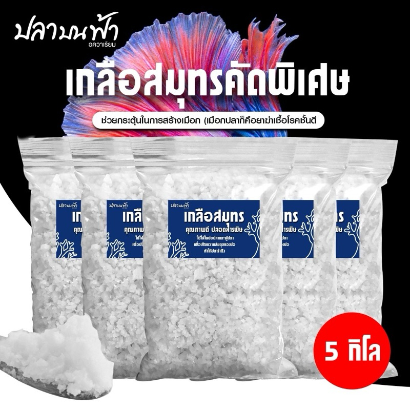 (พร้อมส่งทุกวัน) เกลือทะเล น้ำหนัก 5 กิโลกรัม เกรดสะอาดใส่ตู้ปลา เกลือใส่บ่อปลา เกลือสมุทร เกลือใส่ปลา ลดความเครียดขนาด