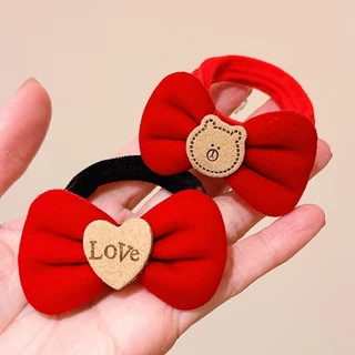 (A-317) ยางรัดผมเส้นหนา ติดโบว์ทักซิโด สีแดง น่ารัก มี 2 แบบ เลือกแบบได้