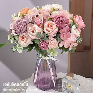 ดอกโบตั๋นไฮเดรนเยียกุหลาบดอกไม้ประดิษฐ์เครื่องประดับบ้าน