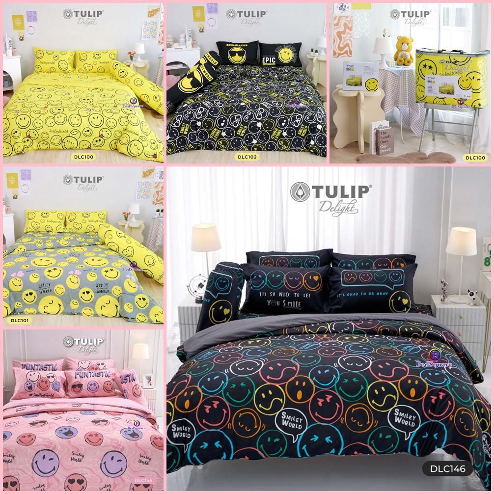 ผ้าปูที่นอนขนาด 3.5/5/6 ฟุต (รวมผ้านวม) ลาย Smiley World/Tulip Delight
