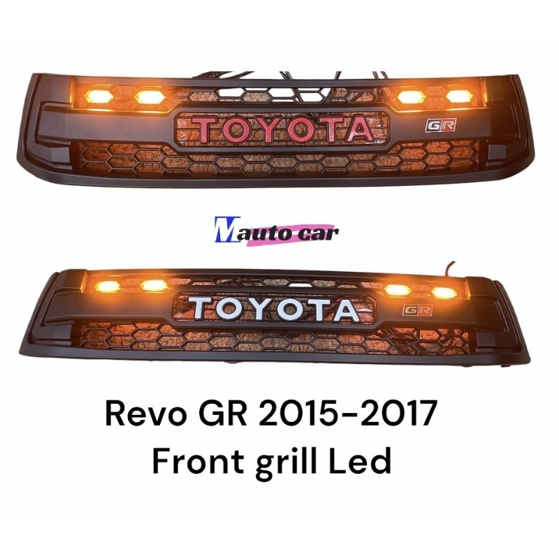 กระจังหน้า Revo 2015 2016 2017 รุ่น GR มีไฟ led โลโก้ toyota สีแดง และ สีขาว Front grill Huilux Revo GR