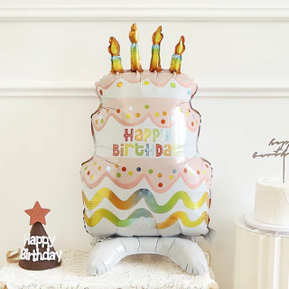[ส่งด่วน] ลูกโป่งเค้กวันเกิด ลูกโป่งรูปเค้ก Happy Birthday ขนาดใหญ่