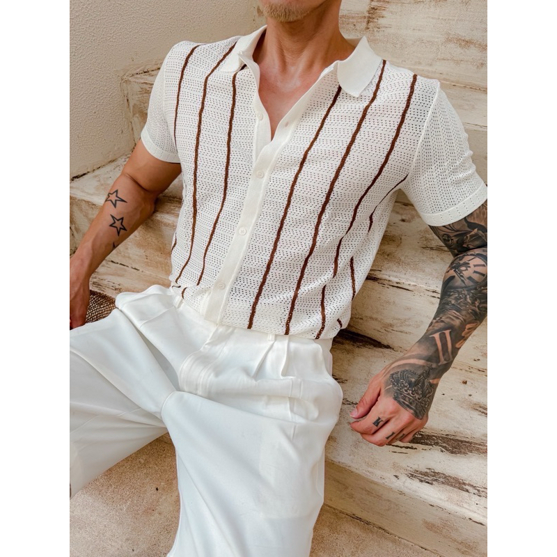 ROBMAN เสื้อตาข่ายผู้ชาย Summer Collection เสื้อผู้ชายเกาหลี ผู้ชายสายฝอ RM5002 สำหรับผู้ชายเท่ๆ