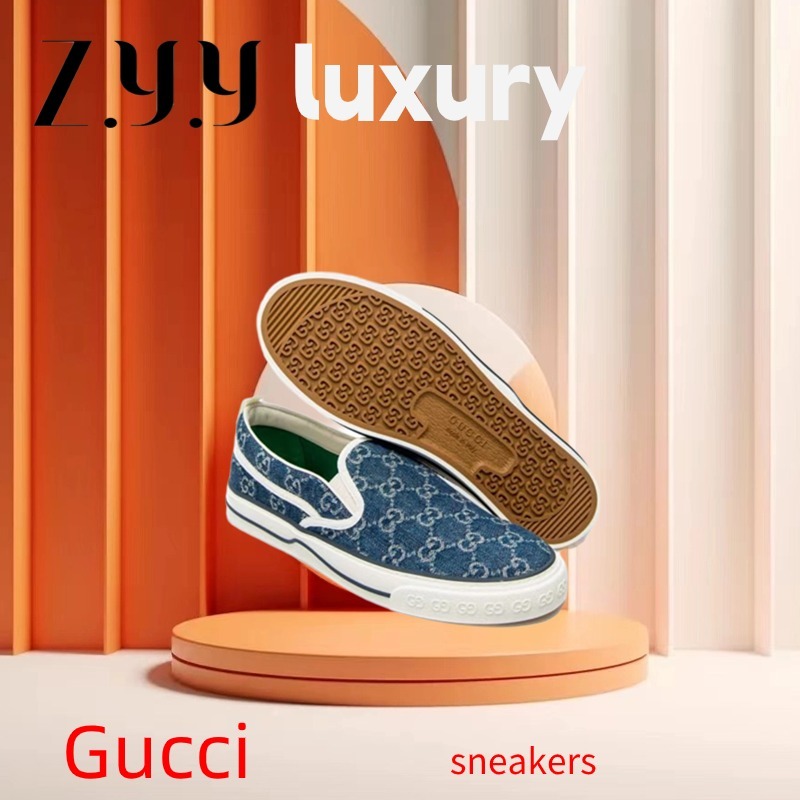 New Hot  ราคาพิเศษ Ready Stockพร้อมส่ง Gucci Tennis 1977 slip-on sneaker "Denim"